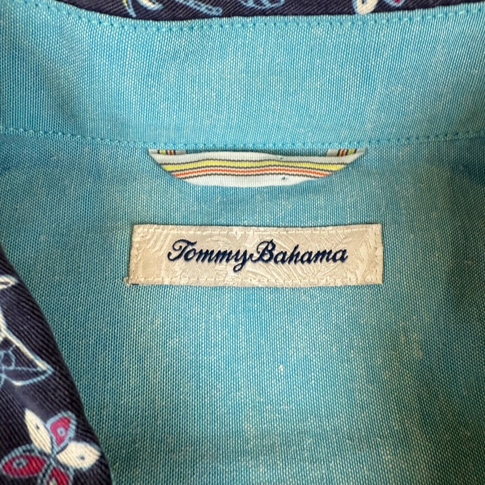 Tommy Bahama Mens XXL Navy Blue Tropical Cocktail Palm Tree Print Button Shirt - Picture 4 of 8